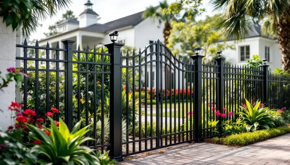 Aluminum fence with security camera integration