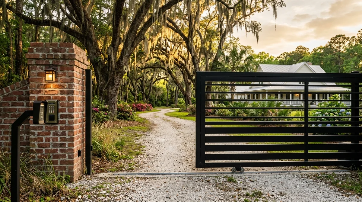 Automated driveway gate opening at Rowesville SC home