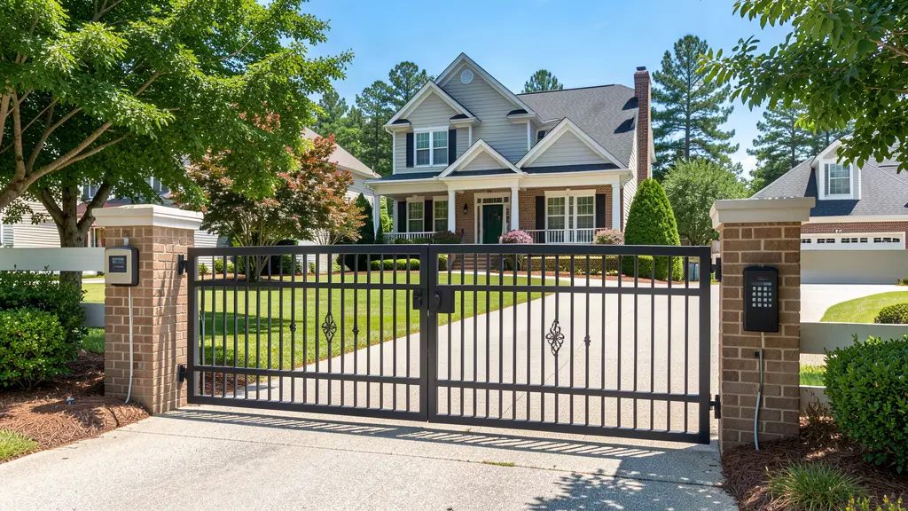 Automatic driveway gate with keypad access control at a residential property in Bamberg SC