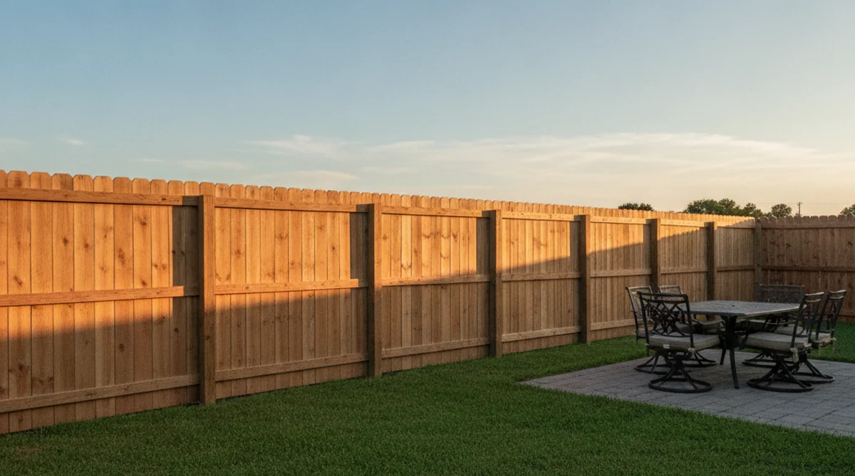 Board-on-board wood privacy fence in Sumter SC backyard