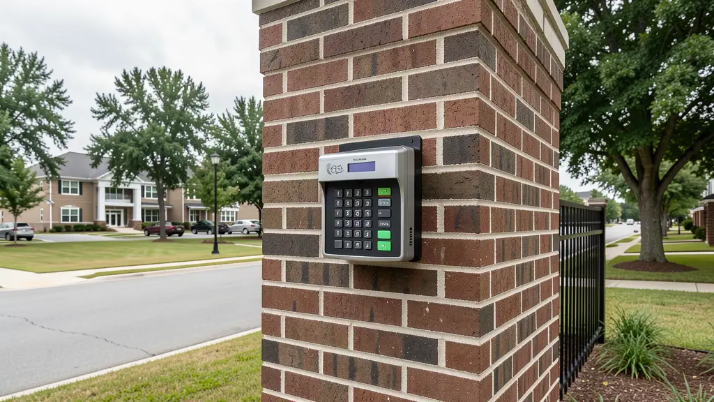 Commercial gate access control keypad at Bamberg SC business park