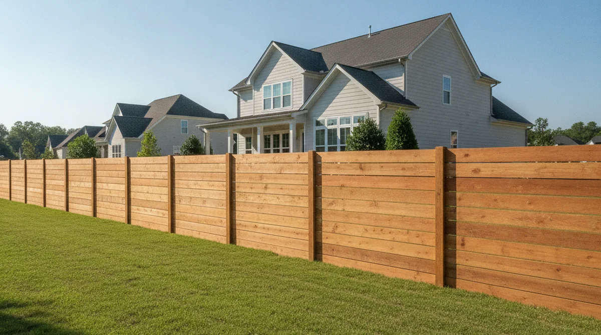 Modern horizontal board fence in Orangeburg SC backyard