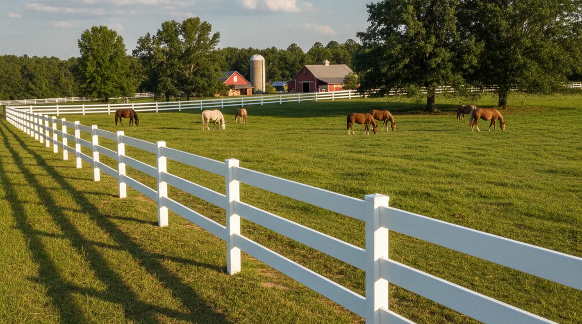 White vinyl horse fence at Summerville SC farm
