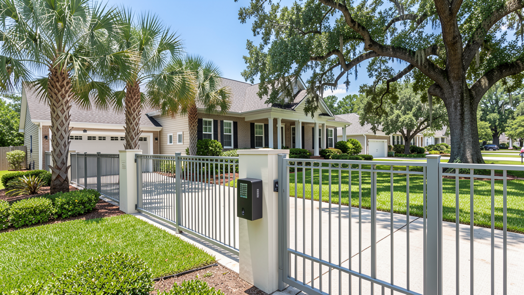 Automatic driveway gate with keypad access control installed in Orangeburg SC